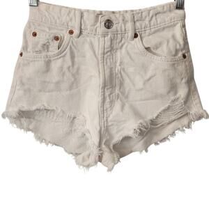 Zara White Distressed Frayed Raw Hem Shortie Cutoff Shorts Size 2